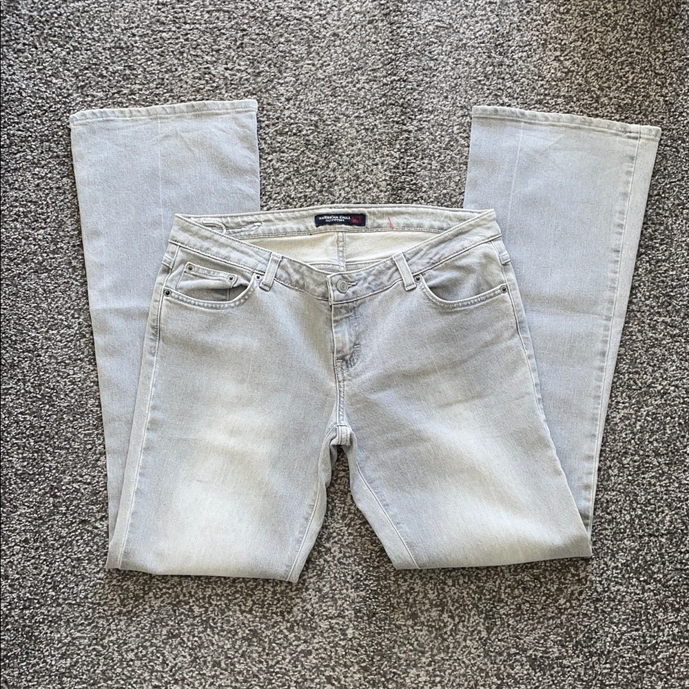 American Eagle Y2K Flare Jeans Low Rise Gray Denim Size 10